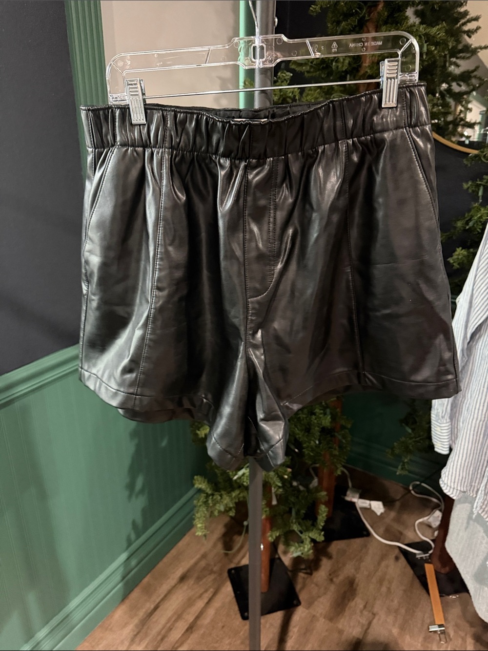 Abercrombie & Fitch Black High-Waist Faux Leather Shorts
